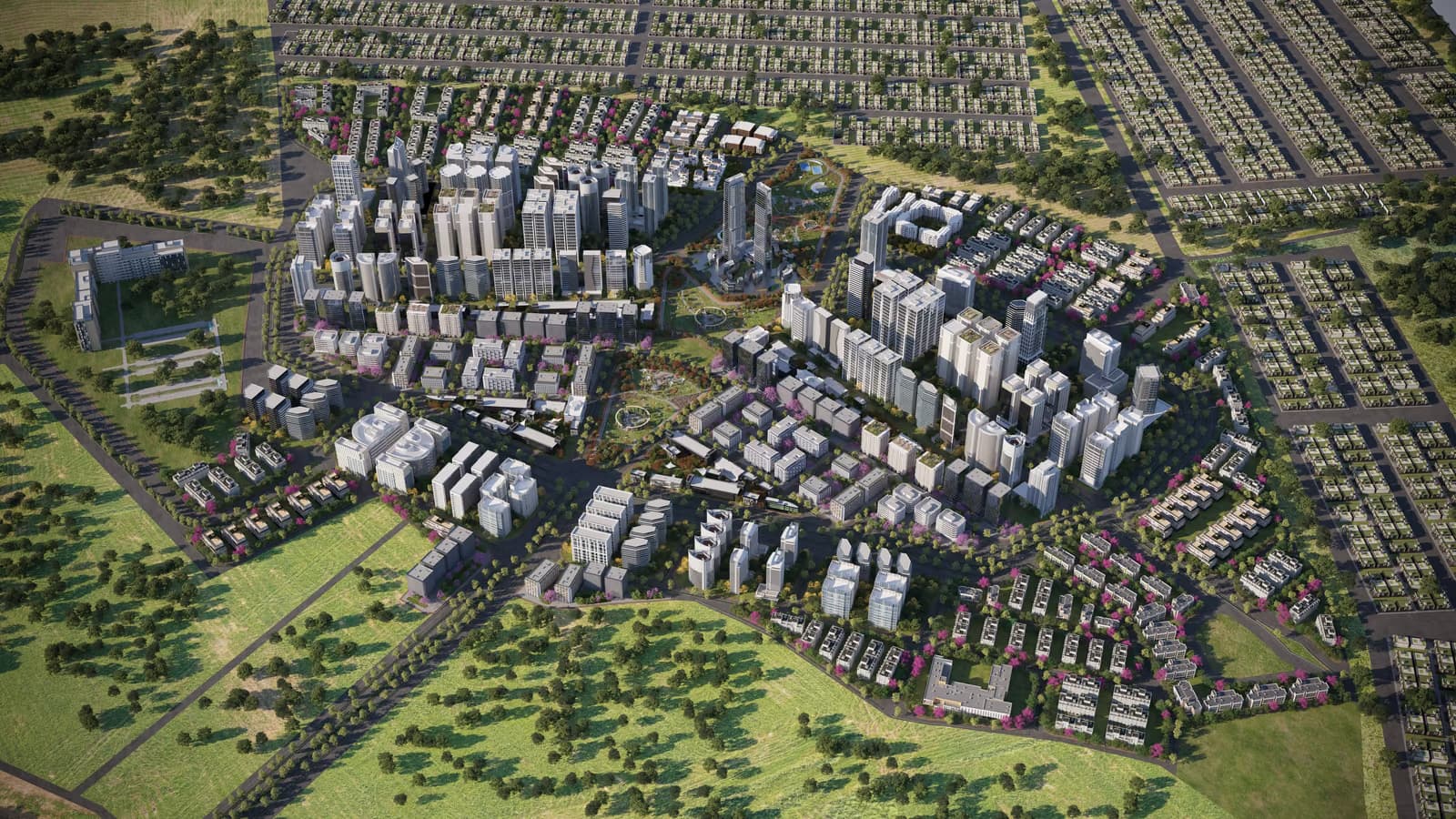Aerial rendering of NSIT City's technology hub.