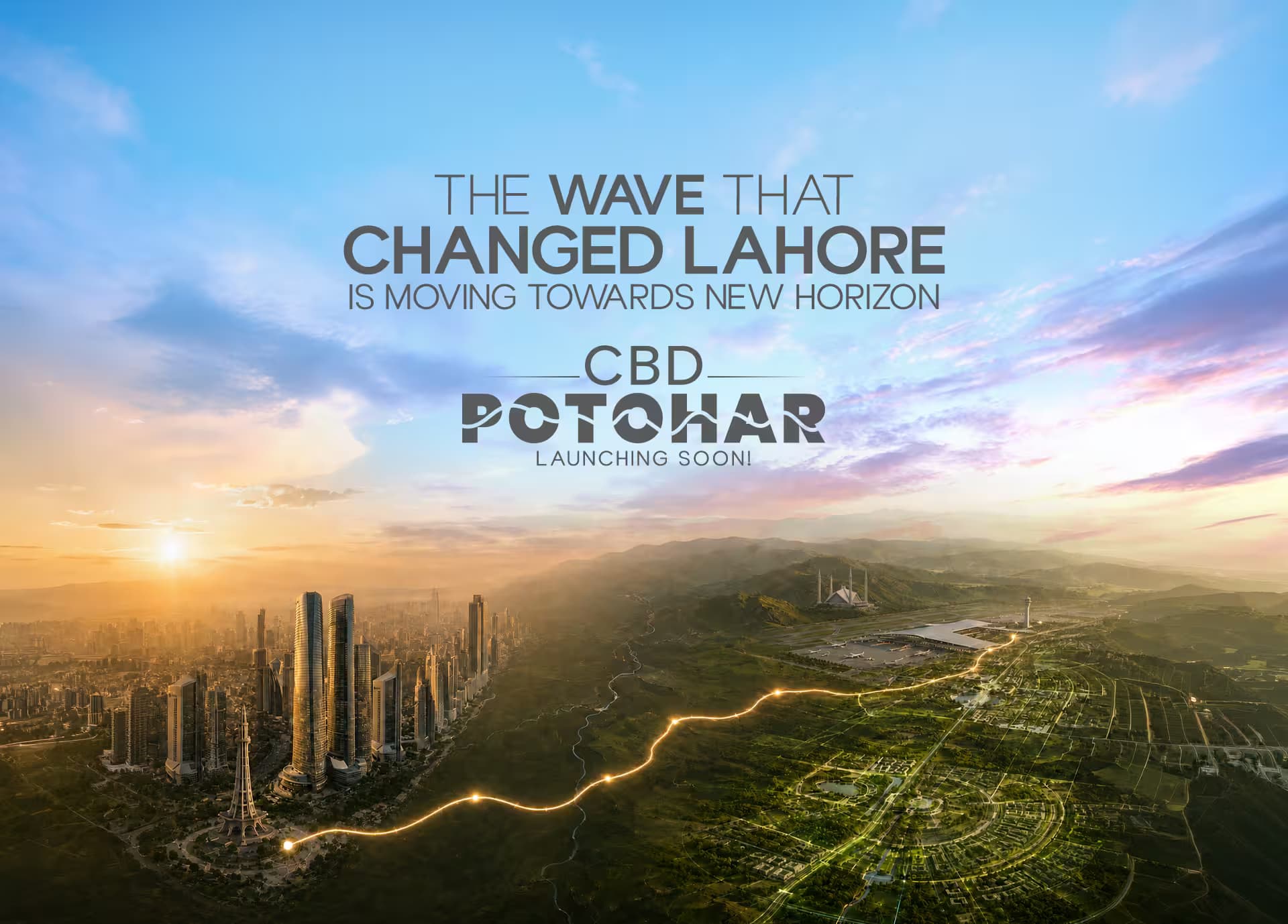 Aerial rendering of the CBD Potohar northern gateway development.